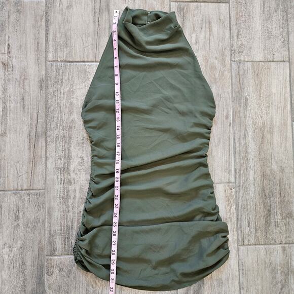 Amanda Uprichard Kaylee Halter Ruched Mini Dress S Olive Green Date Night Party - Picture 6 of 11
